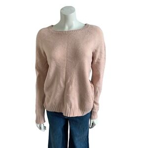 Bass Maine USA Knit Sweater Small Blush Pink Good Ribbed Raglan Scoop‎ Neck